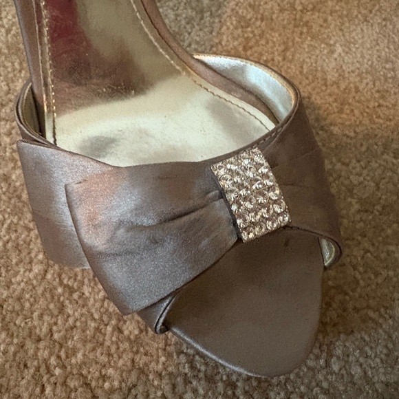 Nina New York Satin Open Toe Ankle Strap Rhinestone Ornament Heels - Picture 5 of 8
